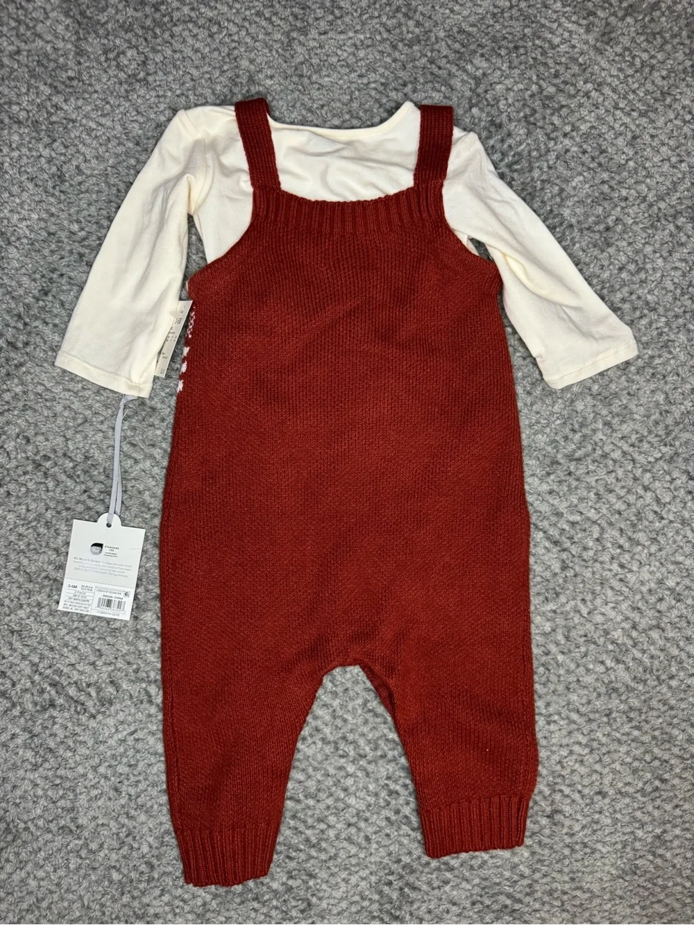 Cloud Island Unisex Baby’s 2pc Long Sleeve Top & Knit Overalls - White/Red 3-6M